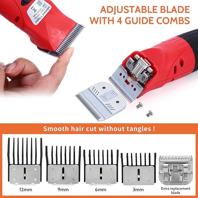 DUCKBOY 35W Pet Hair Clipper & Grooming Kit for Dogs and Cats – Includes 4 Interchangeable Blades & 3m Power Cable – Professional Trimmer for Small to Large Pets