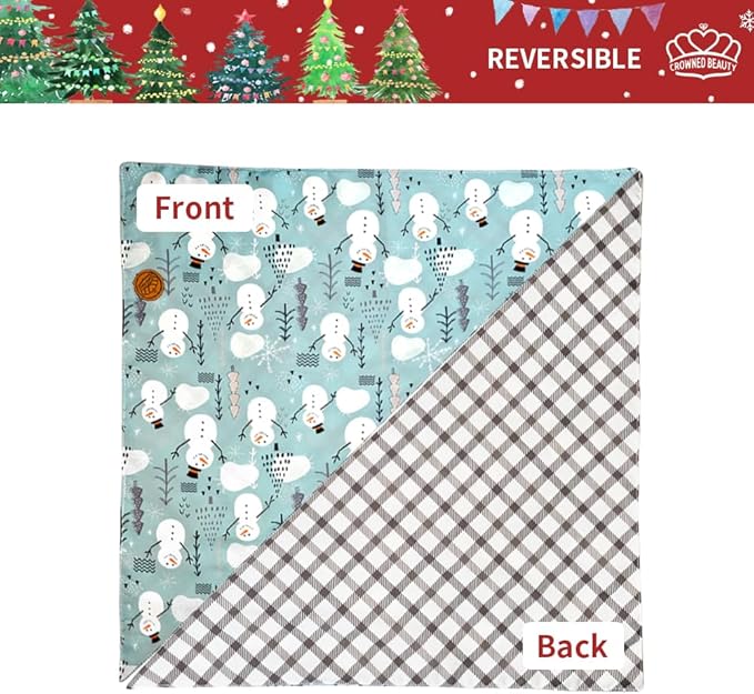 CROWNED BEAUTY Christmas Dog Bandanas Reversible Large 2 Pack, Winter Whimsy Set, Adjustable Triangle Scarves for Medium Large Extra Large Dogs Girl Boy Pets DB80-L