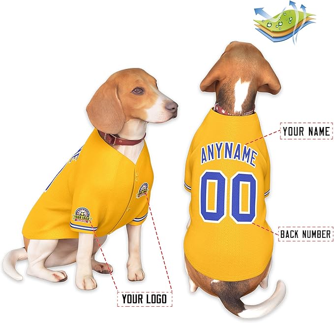 Custom Dog Baseball Jersey with Name Number Logo for Small Pet Dogs-Personalized Dog Shirts