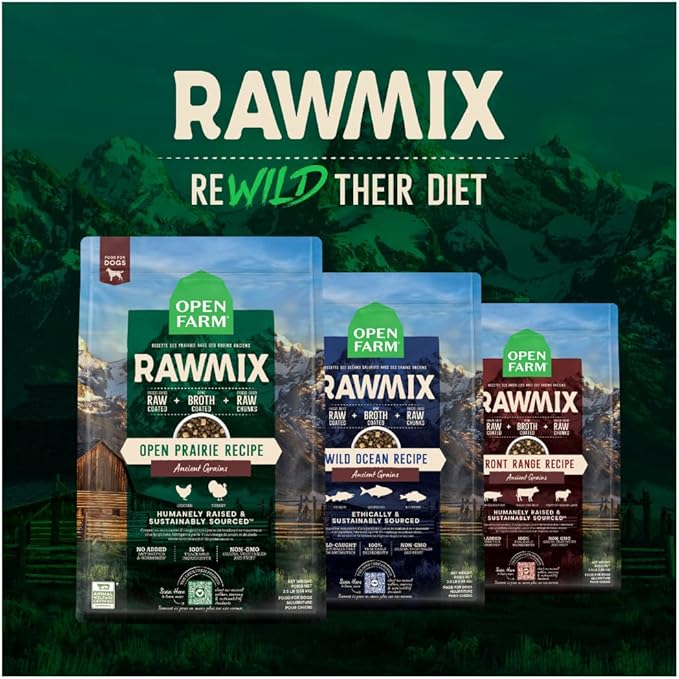 Open Farm, RawMix Dry Dog Food with Ancient Grains, Protein-Packed Kibble Coated in Bone Broth with Freeze Dried Raw Chunks, Beef Pork & Lamb, Front Range Recipe, 3.5lb Bag