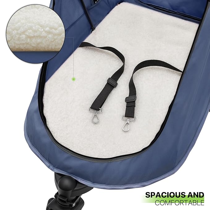 Magshion Pet Stroller for Medium Dogs w/Adjustable Handle, 3-Wheel Dog Cat Wagon w/Dual Entry, Rear Storage, Breathable Mesh, One-Foot Brake, Ideal for Large Pets up to 55 lbs, Navy Blue