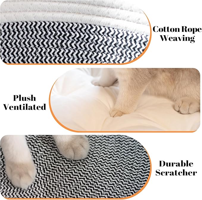 CHEERHOME PETS Cat Bed Basket with Cushion, Cute Pet Bed for Indoor Cats Couch, Kitten Bed for Medium and Large Cat, All Season Universal (Grey)