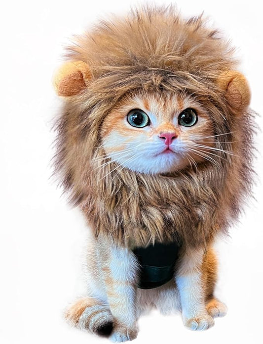 Lion Mane Wig for Cat Costume Pet Adjustable Washable Comfortable Fancy Lion Hair Cat Clothes Dress for Halloween Christmas Easter Festival Party Activity (Brown)