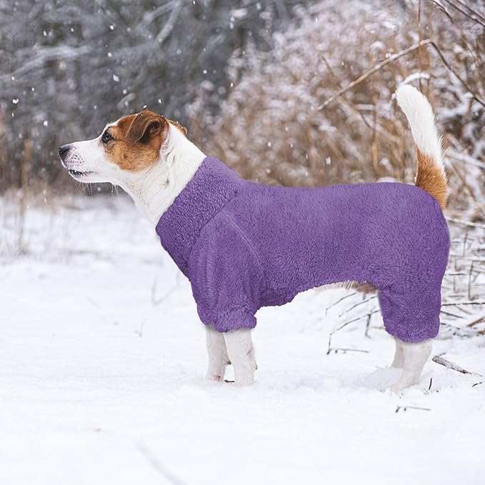 Fuzzy Dog Pajamas Turtleneck Pet Clothes Warm Soft Cozy Lightweight Pet Pjs Dog Sweaters for Small Dogs(Purple-S)