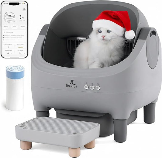 Upgraded Automatic Litter Box Self Cleaning, with Raised Step, Open Top Large Capacity for Multiple Cats, Odor Control & Safety Protection & Smart App Control Health Monitoring & Quiet Operation