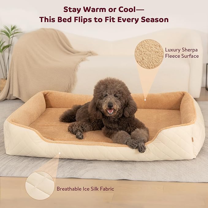 Cooling Orthopedic XL Dog Bed – Comfort Memory Foam for X-Large & XXL Dogs. Indestructible & Washable Giant Dog Bed w/Pillow, Non-Slip Bottom & Durable Zipper. Chew Proof Crate Mat w/Waterproof Liner