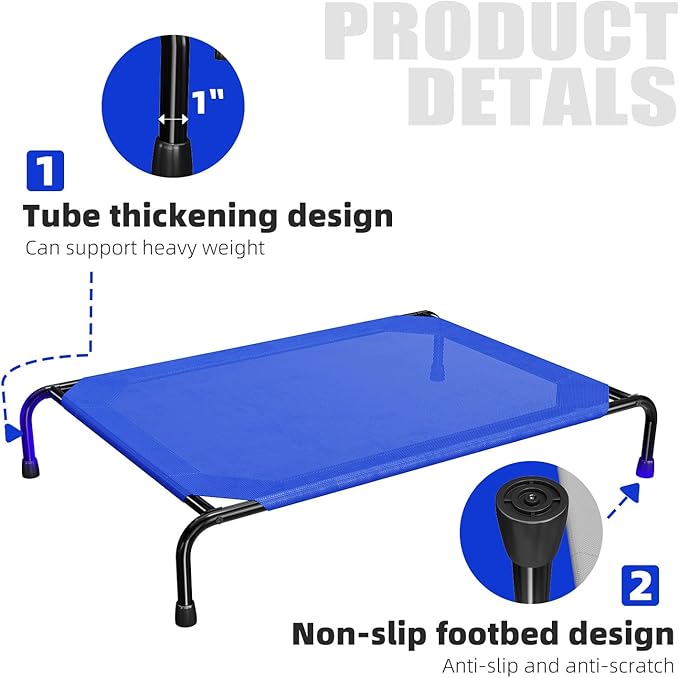 Simple Trending Raised Dog Bed for Large Dogs, Waterproof XL Dog Cot, Outdoor Cooling Elevated Pet Bed, 47.75" x 30.5", Blue