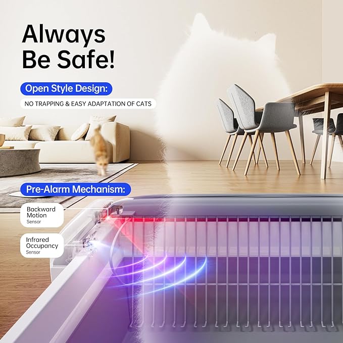 Self Cleaning Litter Box, Automatic Cat Litter Box with APP Control, Odor-Free Waste Disposal Includes Trash Bags, Large Waste Bin, Open-Top, for Multiple Cats