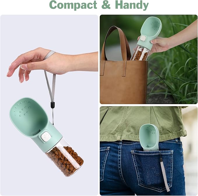 Colorday Handheld Dog Treat Dispenser Built-in Clicker & Treat Pouch, Hand Feeder for Puppy Training Walking Hiking Traveling (6.7 OZ, Green)