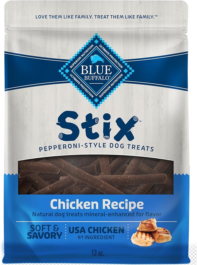 Blue Buffalo Stix Pepperoni-Style Dog Treats Made with Natural Ingredients, Chicken Recipe, 13-oz Bag