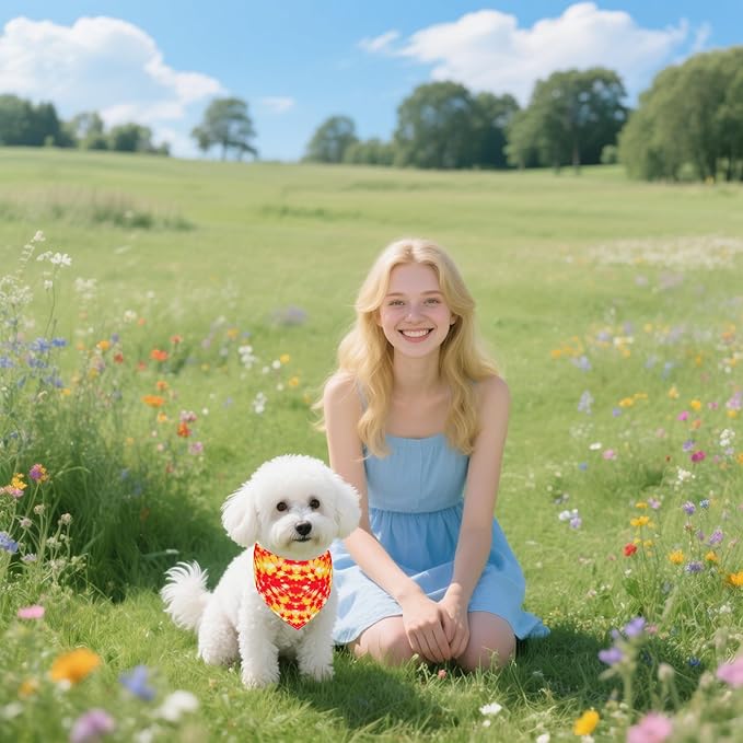 7 PCS Tie Dye Dog Bandanas for Small Dogs Stitching Edge Dog Bandanas for Puppy Doggy Print One Side Scarves Party Grooming S