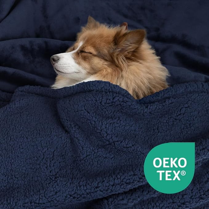 Waterproof Dog Blanket for Medium Dogs - Reversible Washable Pet Blanket, Soft Sherpa Fleece Furniture Protector, Cat Throw Bed Couch, Navy, 30"x40"