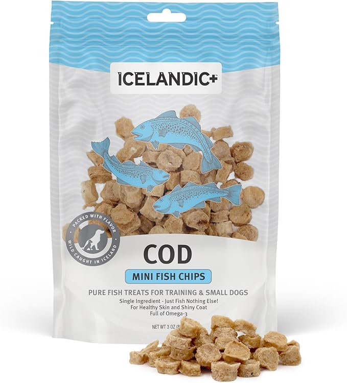 Icelandic+ Mini Fish Chips: Cod - 2.5oz Bag, Dog Treats, Wild-Caught & Air-Dried, Single Ingredient Crunchy Pet Snacks, Just The Fish Nothing Else