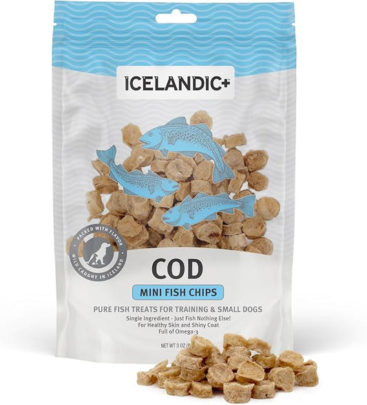 Icelandic+ Mini Fish Chips: Cod - 2.5oz Bag, Dog Treats, Wild-Caught & Air-Dried, Single Ingredient Crunchy Pet Snacks, Just The Fish Nothing Else