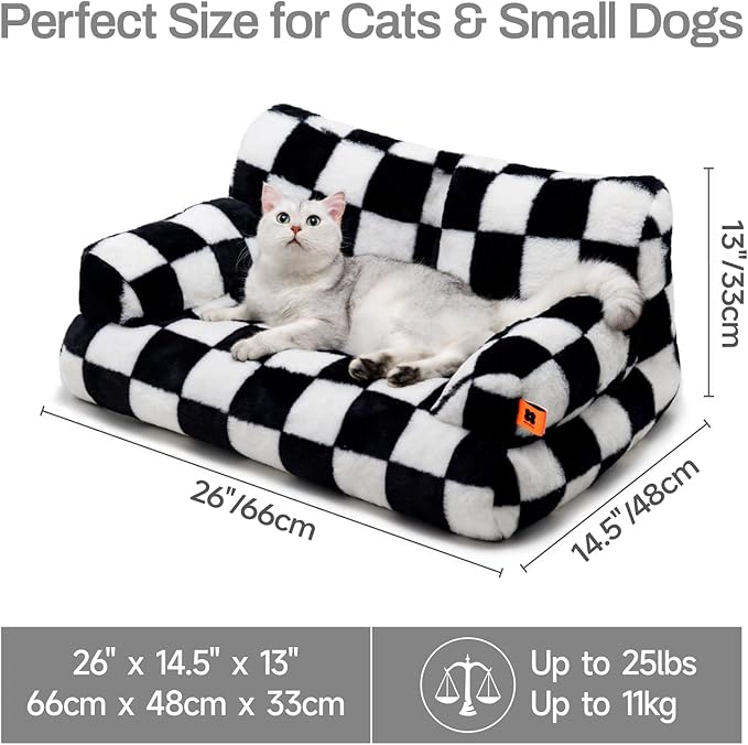 MEWOOFUN Cat Bed for Indoor Cats, Washable Dog Beds for Small Medium Dogs & Cats, Fluffy Cat Couch with Non-Slip Bottom (Black&White, 26.0" L x 19.0" W x 13.0" Th)