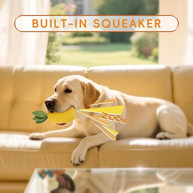Pineapple Dog Toy, Indestructible Chew Toy with Squeaker, Durable Nature Rubber for Small Breed Dogs, Interactive Play, Teeth Cleaning, Boredom Relief