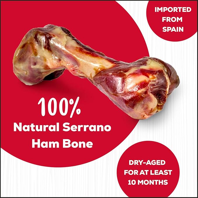 Country Kitchen Genuine Serrano Ham Bone, 100% Natural, Dry Aged, for Medium Sized Dogs, Pack of 2