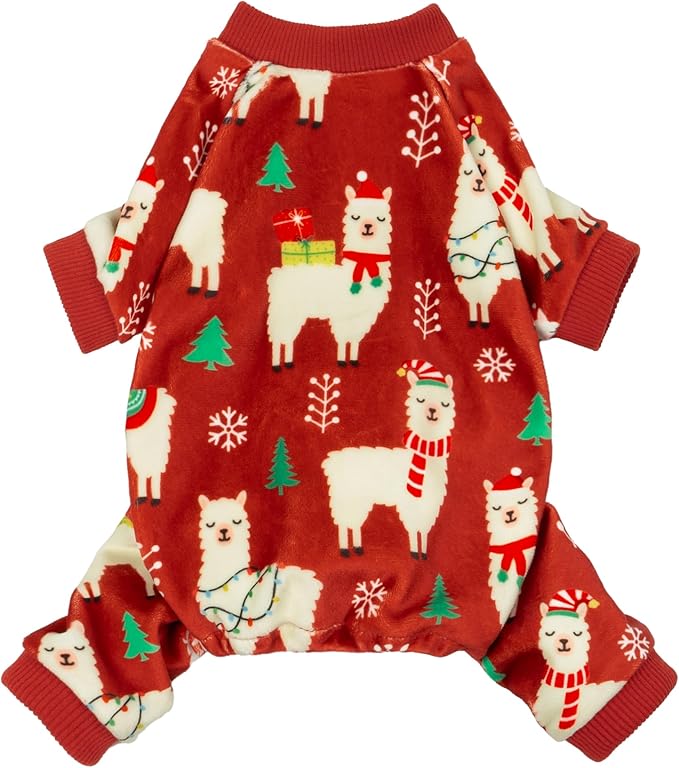 Fitwarm Christmas Alpaca Dog Pajamas, Christmas Clothes for Small Dogs Boy Girl, Holiday Pet Outfit, Red, Green, White, Medium