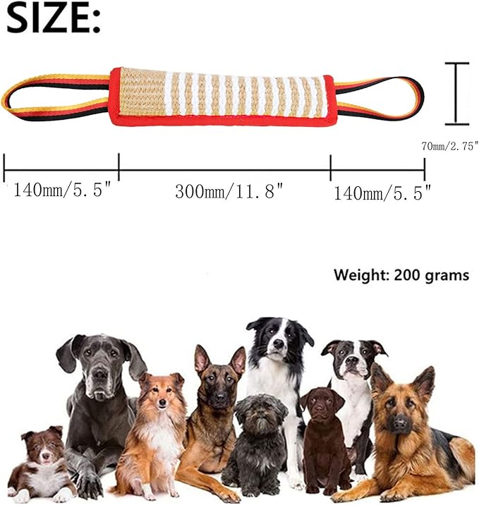Clysoru Dog Tug Toy Dog Tough Jute Bite Pillow Lasting Training Equipment Two Flag Handles Puppy to Large Dogs Interactive Toy war Toys for Aggressive chewers