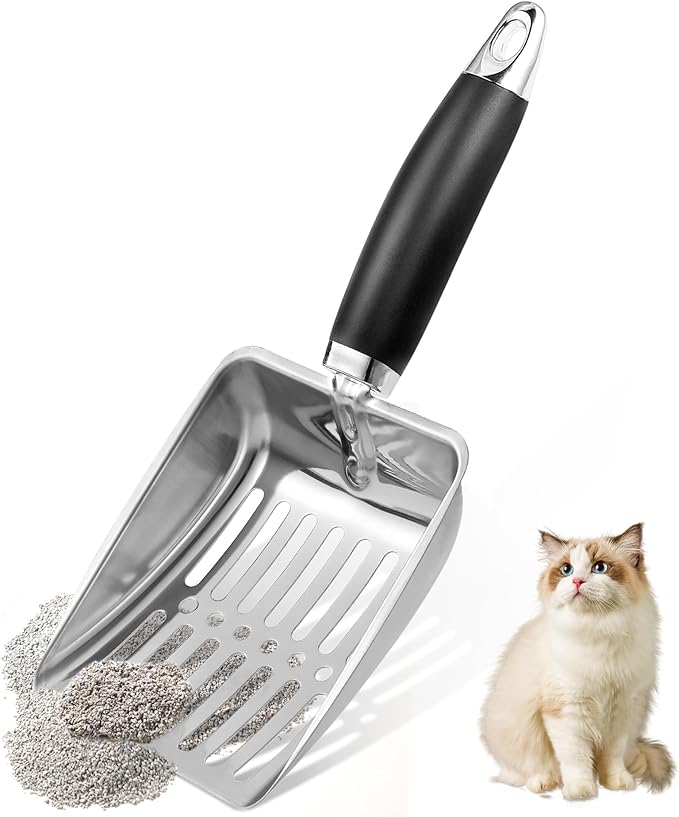 Stainless Steel Cat Litter Scoop,Metal Cat Litter Scoop,Kitty Metal Scooper,Sturdy Mesh Scooper,Suitabla cat Scooper for Cat Litter Box(Sliver)