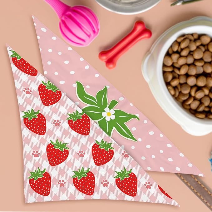 Strawberry Dog Bandanas 2 Pcs, Puppy Gifts, Pet Scarf for Dog Girl, Getting Merried Triangle Puppy Scarf Kerchief Bandana, Small Medium Pet Dogs On Engagement Party Decorations for Dogs Lovers
