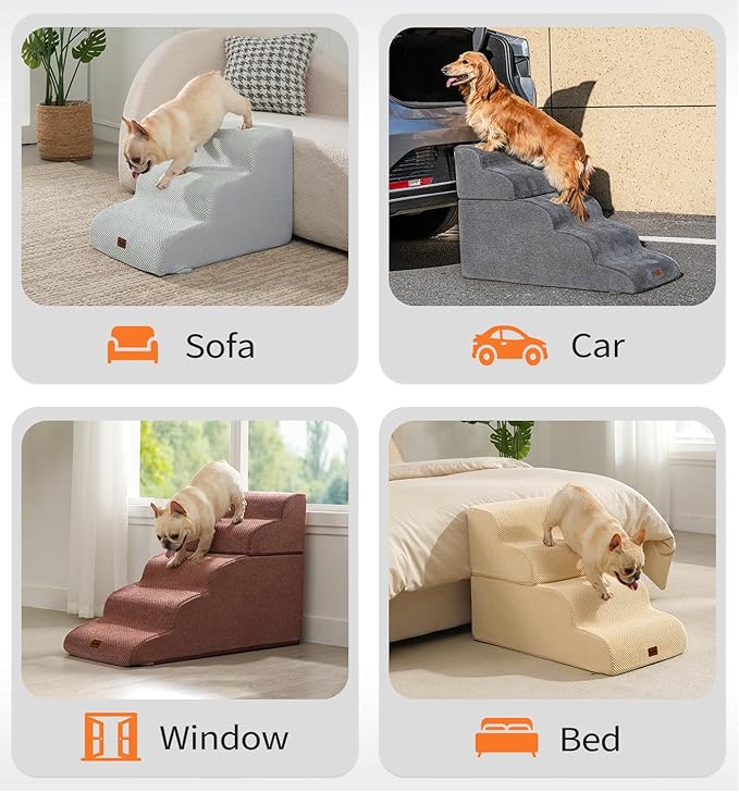 Made4Pets Dog Stairs Ramp for High Bed, 5-Step Pet Stairs for Bed Couch Sofa Climbing, 35D Foam Pet Steps for Small Dogs and Cats, Non-Slip Bottom Dog Steps, Tan