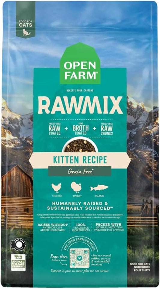 Open Farm, RawMix Dry Cat Food, Protein Packed Kibble Coated in Bone Broth with Freeze Dried Raw Chunks, Formulated For Kittens, Chicken With Turkey & Wild Caught Salmon Recipe For Kittens, 2.25lb Bag