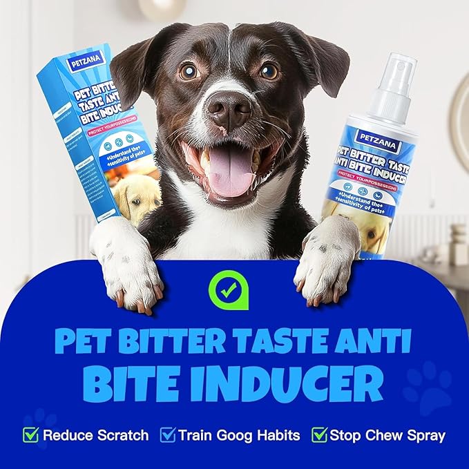 Bitter Apple Spray for Dogs: 100ML Natural Alcohol-Free Bitter Spray for Dogs to Stop Chewing Licking, Deterrent Spray for Puppy Training Protect Furniture, Shoes, Cords Indoor/Outdoor Use