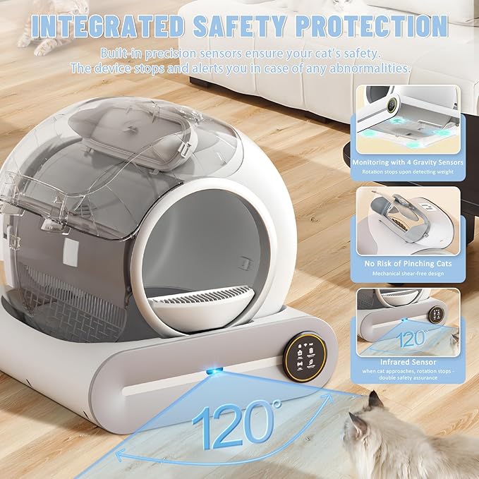 SUW Self Cleaning Litter Box, Automatic Cat Litter Box Self Cleaning for Multiple Cats, 65L+9L Robot, 3 Rolls Grabage Bags Liner, Negative ion Deodorization, APP Control, Toilet Monitorin,White