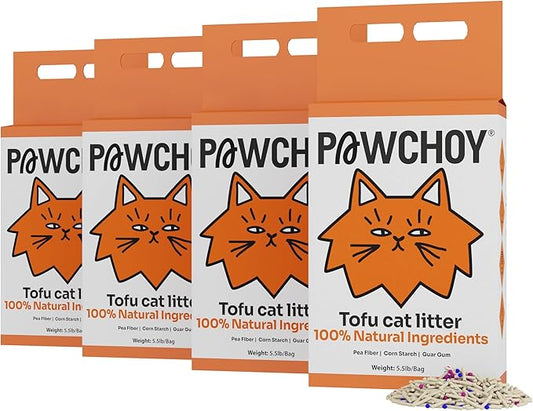 Tofu Cat Litter – Clumping, Flushable, Ultra Absorbent & Fast Drying | 100% Natural, Dust-Free, Low Tracking | Water-Soluble & Eco-Friendly (5.5 lbs x 4 Bag)