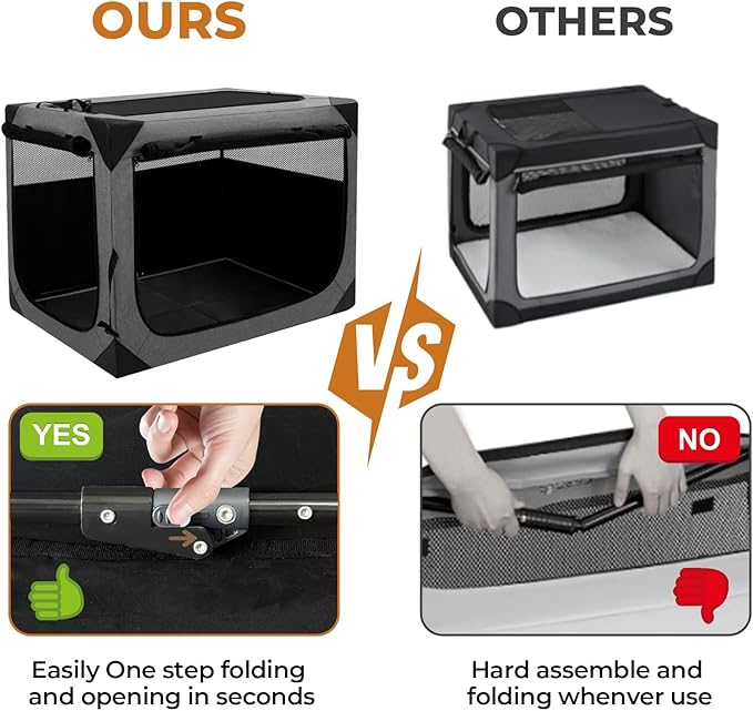 Dog Crate, Collapsible Soft Travel Crate for Large Dogs (3 Year Warranty), Indoor & Outdoor Portable Pet Kennel with Chew-Proof Mesh Window (Dark Gray, 36" L x 25" W x 25" H)