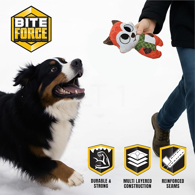 Bite Force -Durable & Strong Dog Toy Fox with Squeaker, Kevlar-Reinforced for Aggressive Chewers for Small Medium Large Dogs - Green.