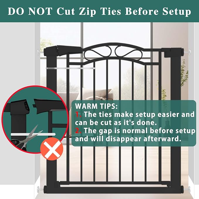 76.4"-81.8" Extra Wide Baby Gate for Doorways, Pressure Mount Metal Long Dog Gates for House Stairs, Auto Close Safety Child Gate with Walk Thru Door No Drilling, Large Tension Pet Gate Indoor, Black