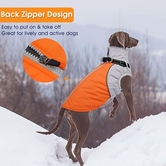 Dog Coat for Large Dogs,XXXL Waterproof Dog Jacket with Collar Built in,Reflective Winter Jacket with Fleece Lined Warm Cold Weather Coats for Extra Large Dogs,Pet Snow Jacket Suit,Orange,3XL