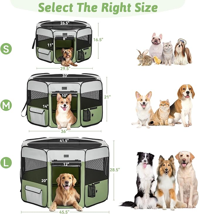 PETSFIT Portable Dog Playpen,36" Dog Play Pen Indoors with Removable Waterproof Mat & Zippered Roof | RV, Camping, Travel Dog Pen | Whelping & Cat Observation Space(36" L x 36" W x 21" H)