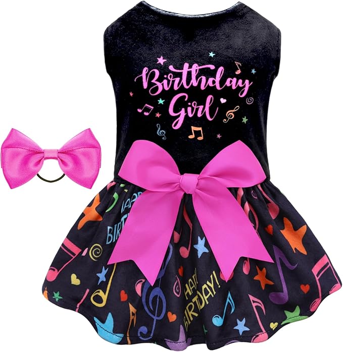 CuteBone Birthday Dog Dresses Velvet Holiday Small Dogs Clothes Onesie Pet Apparel Girl Puppy Skirt with Bow Hair Rope CVA50XS-D