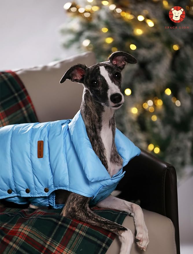 SPACE LION Puffer Jacket, Down Winter Coat, Durable Outdoor Coat for Cold and Windy Conditions, Waterproof, Windproof, Lightweight Jacket, Adjustable Fit for Small, Medium Dogs(Blue,M)