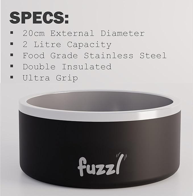 Titan Dog Bowl 8 inch - Matt Black Insultated Thermal Bowl for Indoors and Outdoors with Rubber Base - Versatile Dog Bowls and Water Bowl for Hydration and Feeding for Large and XL Dogs