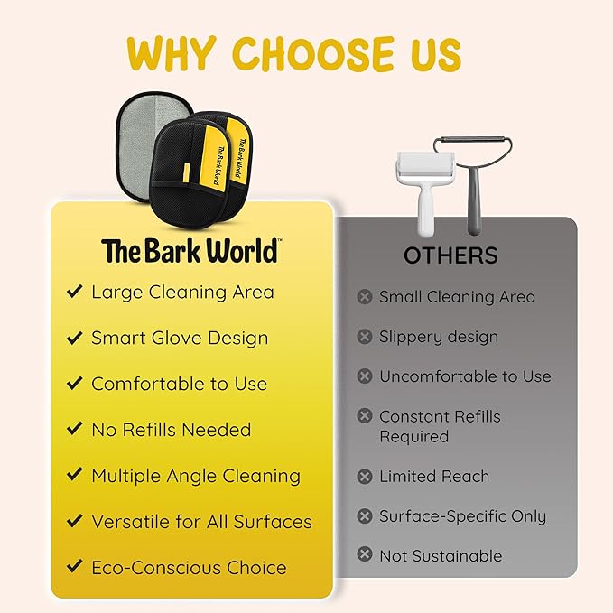 Pet Hair Removal Glove 1-Pack – Reusable Dog & Cat Fur Remover Mitts – Electrostatic Lint Removal Tool for Furniture, Clothing, Carpet & Car Seats (1)