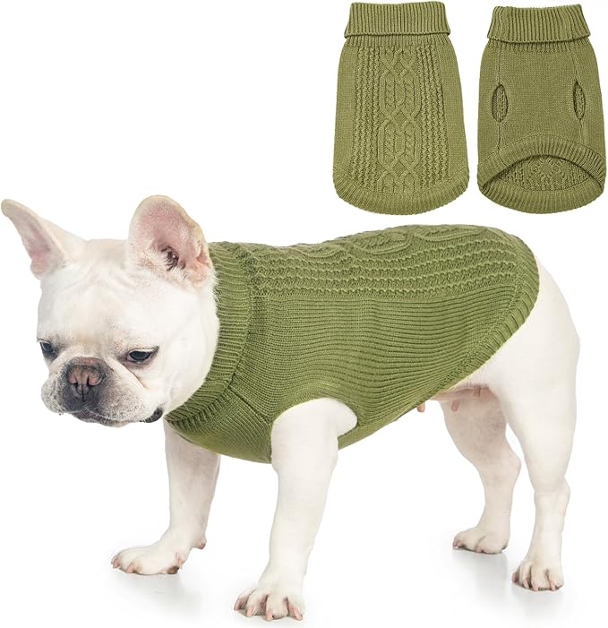 Stretchy Cat Sweater - 17 Colors & 6 Sizes | Snug Winter-Ready Knit for Boy/Girl Cats & Kittens(Olive Green, X-Large)