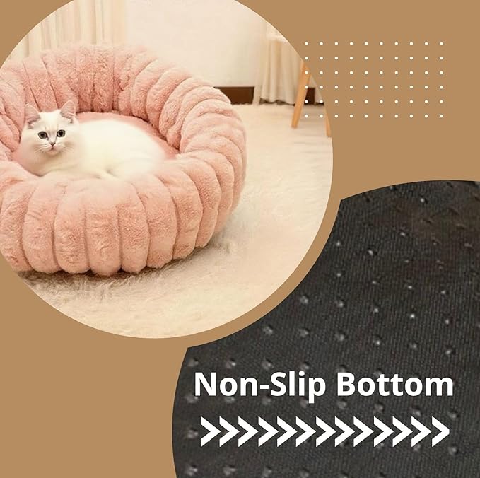 Dog Bed 24 Inch Round, Fluffy Cat Bed with Plush Comfort, Cozy Puppy Bed with Anti-Slip Bottom for Indoor Pets, Gray, Pink, Brown (Pink)