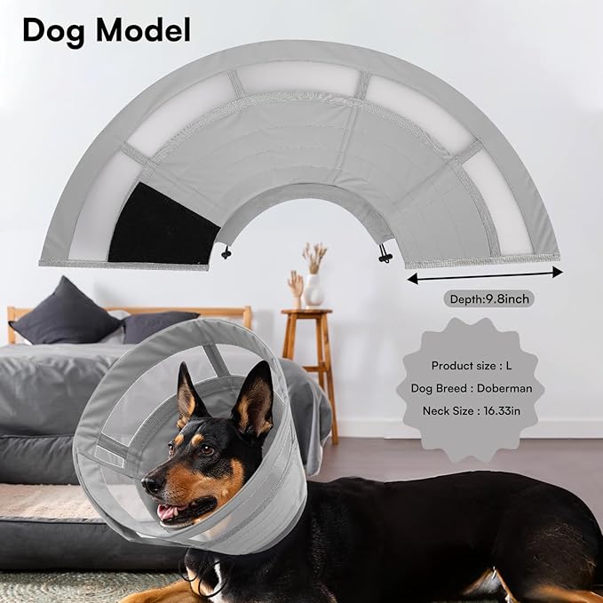 ASENKU Dog Cone Collar, Soft Adjustable Cone for Dogs to Stop Licking, Lightweight Recovery Dog Cone After Surgery, Pet E-Collar for Small, Medium & Large Dogs(Grey,L)