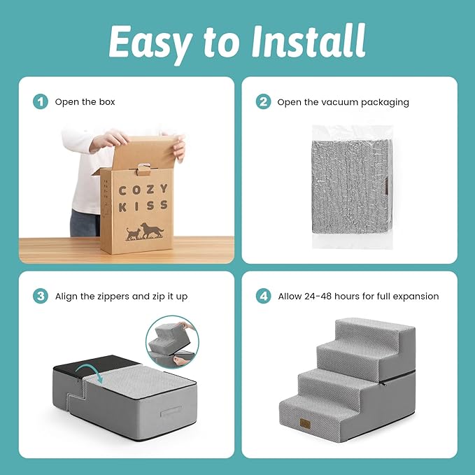 Dog Stairs for Small Dogs, 4 Tier Removable Wider Pet Stairs for Couch and Bed, 17.7" H Dog Steps for Old Cats, Puppy, Small Dogs, 17.7x23.6x17.7 inch, Gray