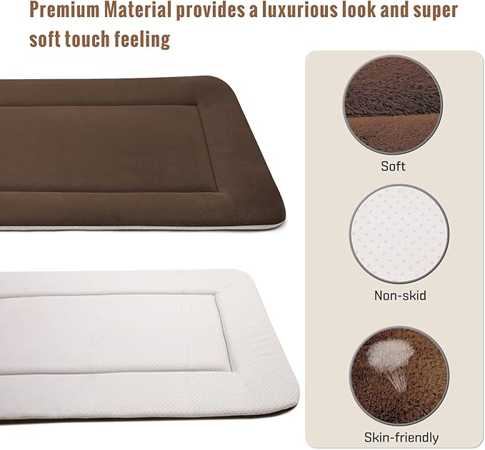 Magic Dog Large Dog Bed - Soft Crate Pad, 42 Inch Machine Washable Pet Bed Kennel Pad with Non-Slip Bottom, Dark Coffee