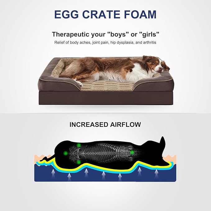 FURTIME Orthopedic Dog Bed for Extra Large Dogs - XL Plus Washable Dog Sofa Beds, Supportive Foam Pet Couch Bed with Removable Washable Cover, Waterproof Lining and Nonskid Bottom, Khaki