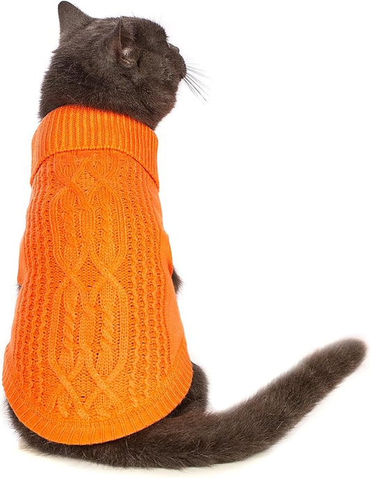 Stretchy Cat Sweater - 17 Colors & 6 Sizes | Snug Winter-Ready Knit for Boy/Girl Cats & Kittens(Orange, Large)