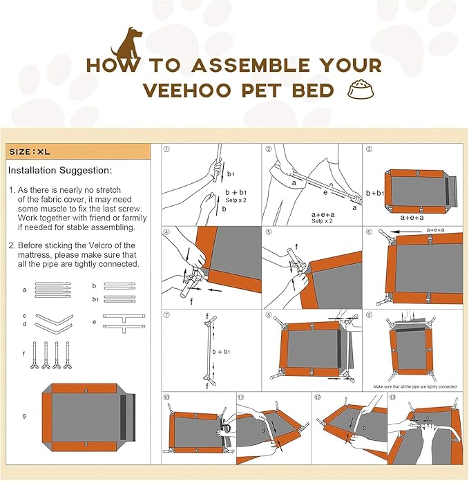 Veehoo Outdoor Elevated Dog Bed Large Sized Dogs, XL Cooling Raised Dog Cots Beds Training Platform Off Ground Hammock with Breathable Mesh, No-Slip Feet, 49"x33", Grey