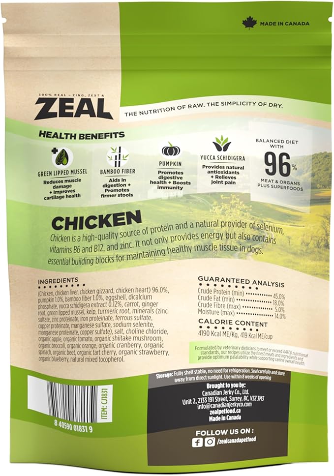 ZEAL Canada Air-Dried Chicken Recipe for Dogs - High Protein, Natural Superfoods, Nutrient Rich, No Fillers, Grain Free, Complete & Balanced (Chicken, 5 oz)