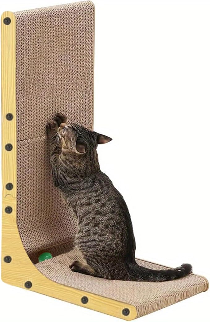 L Shape Cat Scratcher, 23.6 Inch Large Vertical Scratching Board Wall Mounted, Durable Cardboard Scratch Pad with Ball Toy - Protects Furniture for Indoor Cats (23.6in)