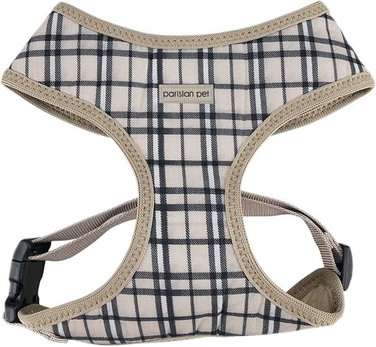 Parisian Pet Dog Harness - Adjustable Plaid Khaki Dog Vest Harness - 100% Mesh Fabric No Pull Puppy Harness - Cooling Dog Harness for Large Dogs - Idle for Walking, Running, and Hiking - L